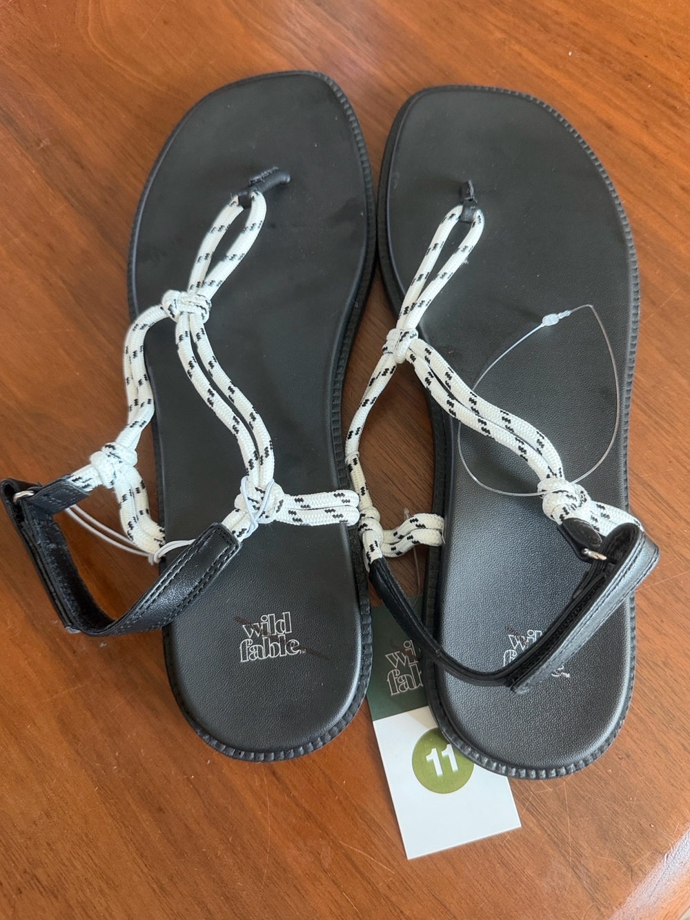 Wild Fable Black Sandals with black and white rope US 11